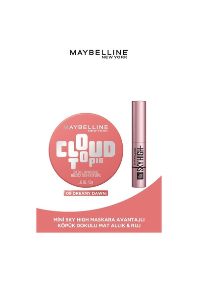 Maybelline New York Cloudtopia Köpük Dokulu Mat Allık 09 Dreamy Dawn + Mini Sky High Maskara