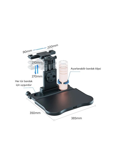 Shopytech Evrensel Araç Koltuğu Masası 360 Döner Tepsi Tablet Laptop Standı Ve Bardaklık 1 Adet