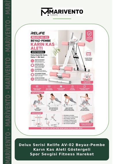 Delux Serisi Relife Av-02 Beyaz-pembe Karın Kas Aleti Göstergeli Spor Sevgisi Fitness Hareket