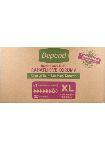 Depend Emici Külot Hasta Bezi XL - Extra Büyük Kadın 90 Adet 3 x 30'Lu
