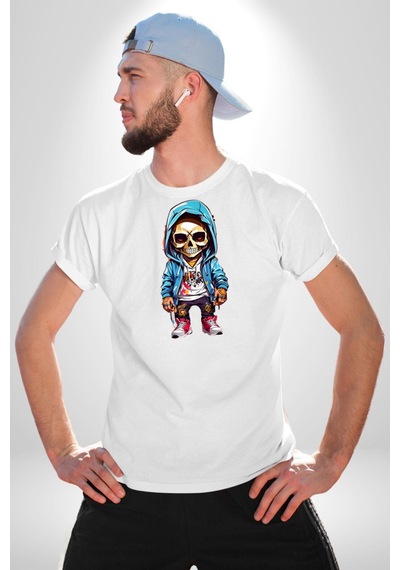 Hiphop Kurukafa Hoodie Unisex Unisex Beyaz Organik Baskılı T-shirt Penye Yüksek Kalite Beyaz