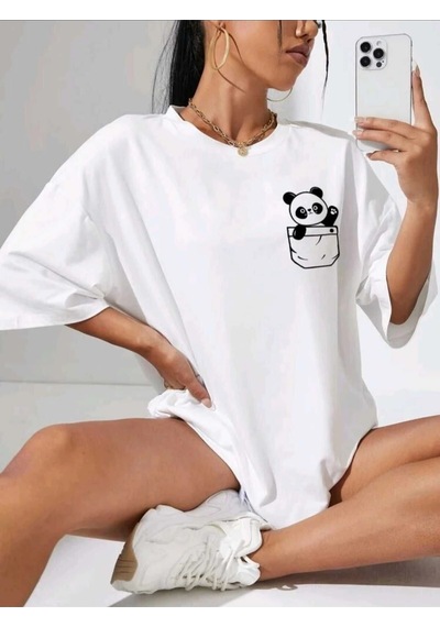 Startmore Startmore Kadın Panda Baskılı Bej Beyaz T-shirt Oversize Beyaz Startmore Startmore Kadın Panda Baskılı Bej Beyaz T-shirt Oversize Beyaz