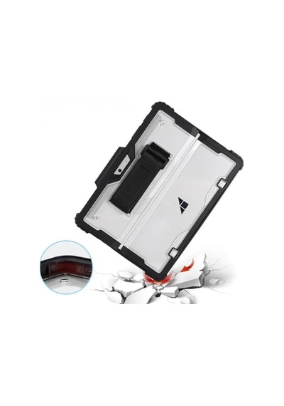 Surface Pro 9/10/11 13 İnç Surface Pro Copilot+ Pc Rugged Kılıf 360 Stand, El Kayışı, Omuz Askısı, Darbe Emici Koruma Şeffaf Arka Darbe Emici Standlı Stylus Kalem Tutucu Koruyucu Siyah