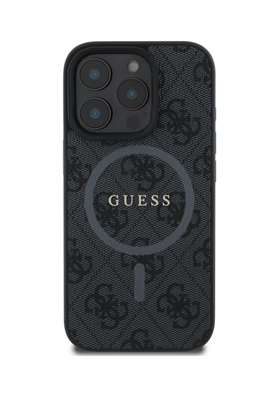 Apple Uyumlu iPhone 16 Pro Max Guess Lisanslı Halkalı Magsafe Şarj Özellikli 4g Desenli Yazı Logolu Kapak Siyah