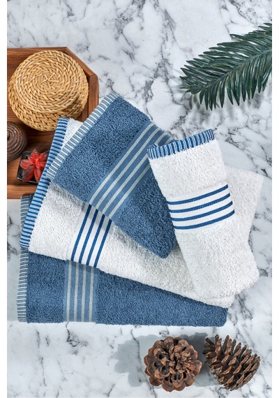 Eponj Home Banyo Havlu Takımı Oscar Mavi-krem 50x85cm 2ad. + 70x140cm 2ad. Mavi - Krem