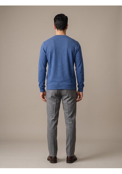 Maccali Erkek Saks Selanik Bisiklet Yaka Sweatshirt Saks Mavi