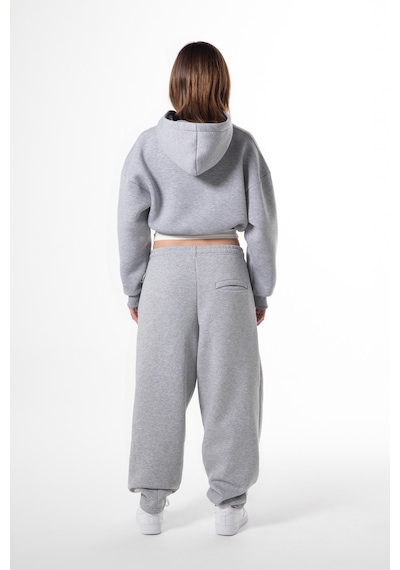 Flaw Nakışlı Zip Crop-28838 Gri Melanj