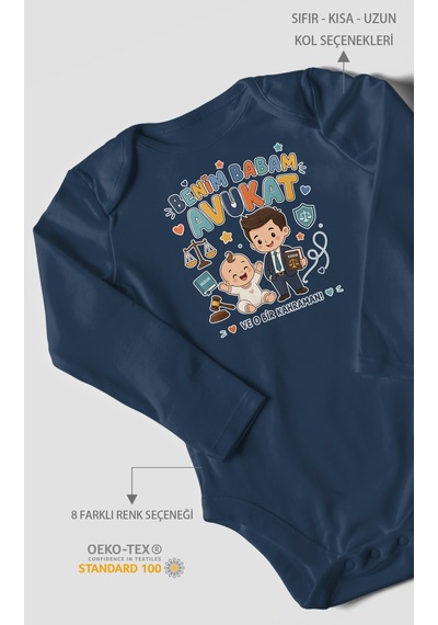 Morivokids Benim Babam Avukat Uzun Kollu Bebek Body %100 Pamuk Lacivert