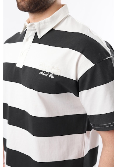 Madmext Siyah Oversize Renk Bloklu Polo Yaka Tişört E7120 Siyah