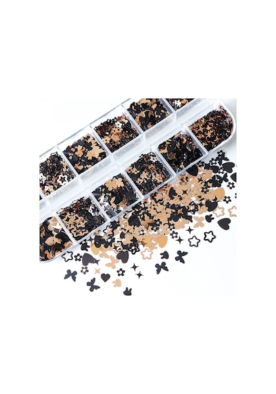 Siyah Ve Gold Tırnak Süsleme Folyo Pulları Karışık Dizayn Kelebek Kalp Tavşan Yıldızlar Nail Art