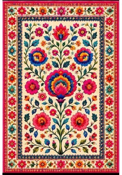 Dijital Baskı Çiçek Desenli Renkli Halı Çiçek Motifli Modern Dekoratif Salon Halısı Çok Renkli