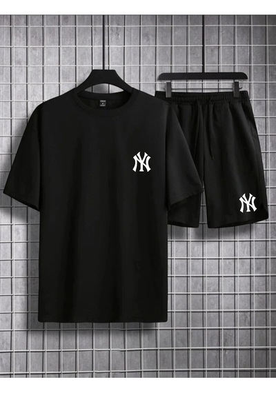 Adrift Ny Ci Ty Baskılı Unisex Oversize T-shirt Ve Yazlık Şort Alt Üst Takım 2'li Tyc00855021670 Siyah