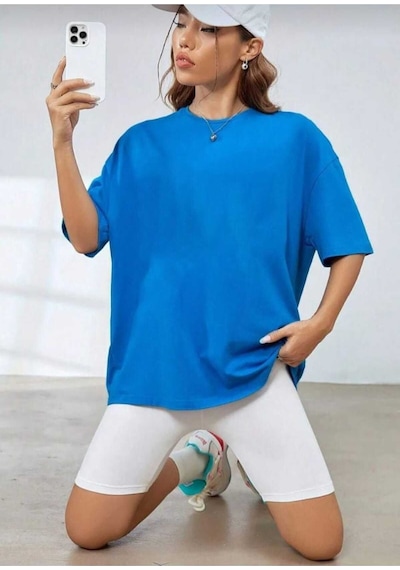 Kozia Outdoors Pusula Sırt Baskılı Oversize Basic O Yaka Unisex T-shirt Mavi