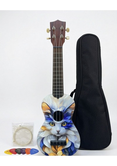 Soprano Ukulele Kedi Desenli Kapak