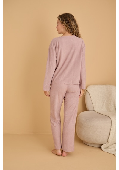 Siyah İnci Havlu Kumaş Örme Pijama Takım25226007 Vizon