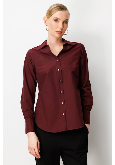 Ekol Kadın Polo Yaka Pamuklu Gömlek 3049 Bordo Bordo