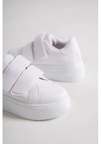 Mevese Vera Çift Cırtlı Kadın Günlük Sneaker Kalın Taban Rahat Ayakkabı - Beyaz