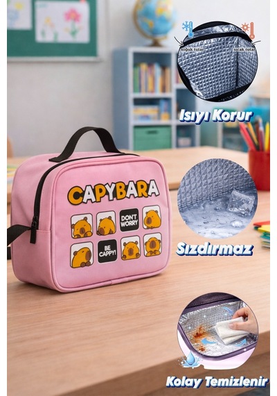 Capybara Orijinal Lisanslı Beslenme Çantası Su Geçirmez Ve Isı Pembe