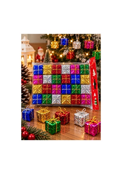 Yeni Yıla Özel 24 Parça Mini Yılbaşı Noel Çam Ağacı Hediye Paketi Süsü Karışık Renkli 24'lü Set 3 Cm Diğer