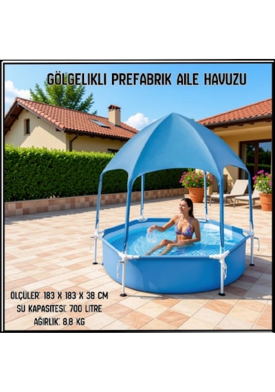 Uyguna-yakala 183 X 183 X 38 Cm Gölgelikli Prefabrik Aile Havuzu-uzl.093