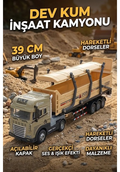 Hareketli Damperli İnşaat Kamyonu Oyuncağı - 39 Cm Büyük Boy Sesli Işıklı Tır İş Makinesi