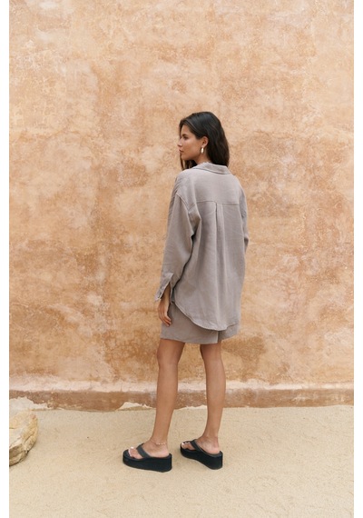 Mai Collection Mai Studios Co. Gaelil Oversize Füme Keten Gömlek Şort Takım Füme