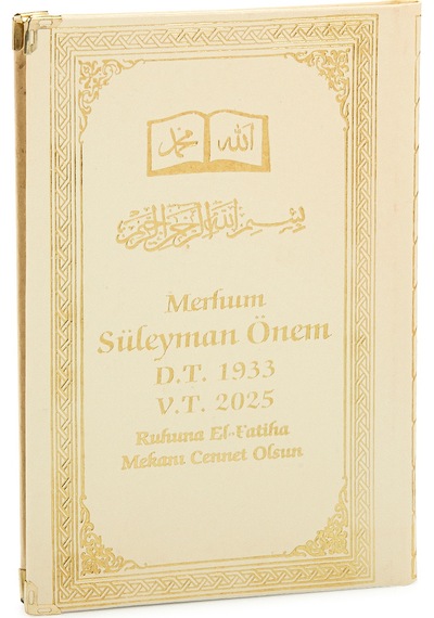 50 Adet - İsim Baskılı Ciltli Yasin Kitabı - Osmanlı Desenli - Orta Boy - 176 Sayfa - Krem Renk - Dini Hediyelik