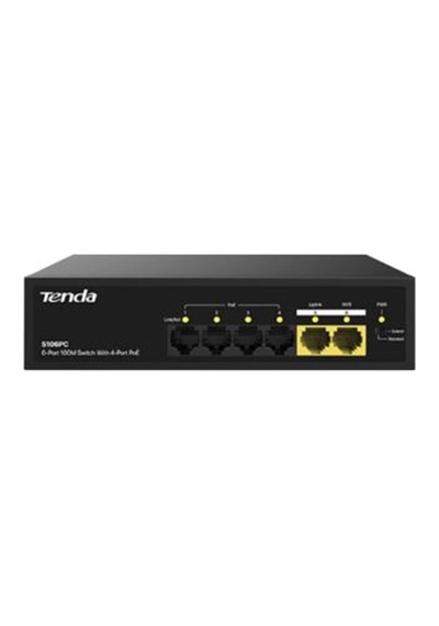 Tenda S106pc 6 Port 4 Port Poe+ 10-100 Mbps + 2 Port Uplink Switch Çelik Kasa Rack Mount Kdo