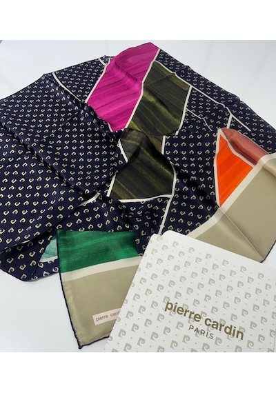 Pierre Cardin Lacivert Renkli %100 İpek Silk Crepe Saten Eşarp - 8846230-321 Lacivert