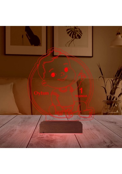 Luvivia Yeni Doğan Erkek Bebek Hediye Kişiye Özel 3d Lamba - Masa Gece Lambası Şeffaf