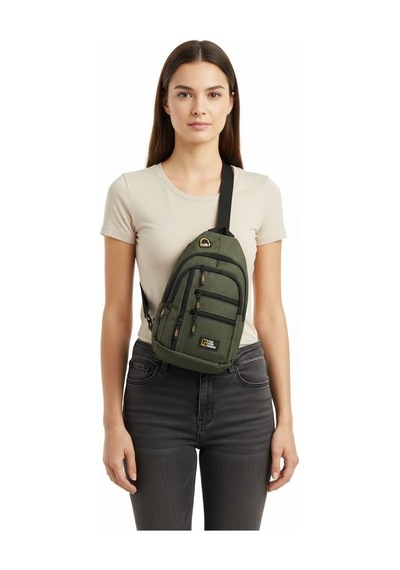 Goldline Avm Unisex Çok Bölmeli Çapraz Ayarlanabilir Askılı Göğüs Omuz Çantası Haki
