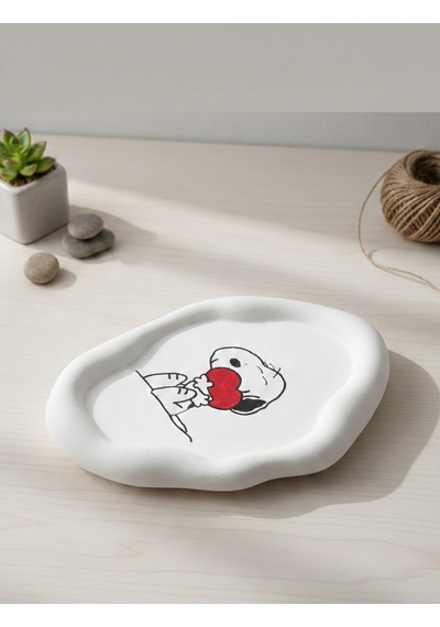 K42design Snoopy Kalp Temalı El Yapımı Dekoratif Takı Tepsisi- Kişiselleştirebilir Sevgililer Günü, Hediyelik 1 Adet