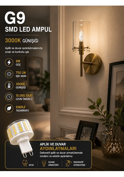 10 Adet 9w 750 Lm 3000k Günışığı G9 Smd Led Ampul