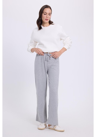 Tudors Kadın Relax Fit Rahat Kesim Beli Bağcıklı Geniş Paça Gri Pantolon-41382 Gri