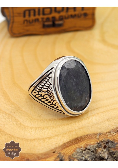 Lapis Lazuli Taşlı Motifli 925 Ayar Gümüş Erkek Yüzük 201024918 Gümüş