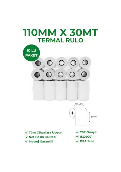 110x30 Termal Rulo 1 Paket 10 Adet Bpa Free