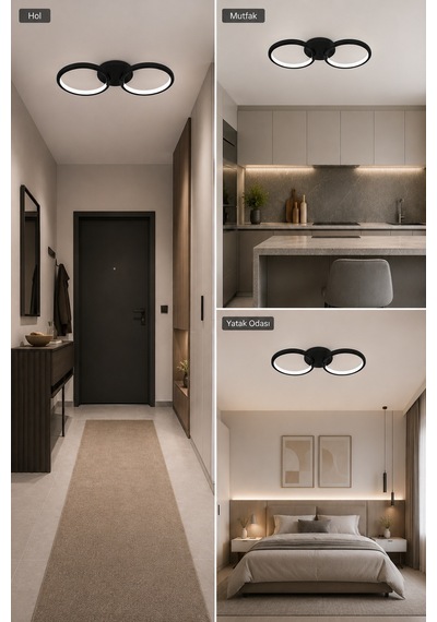 AvizeGO Onto Led Plafonyer Avize Beyaz Işık Siyah