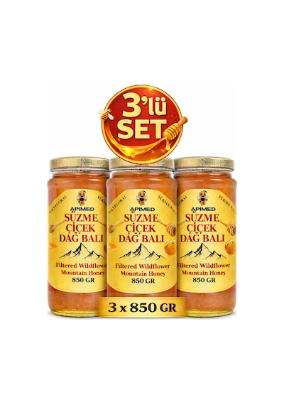 Süzme Çiçek Dağ Balı 3 Lü Set 3 850 Gr Bitlis Hizan Doğal Bal