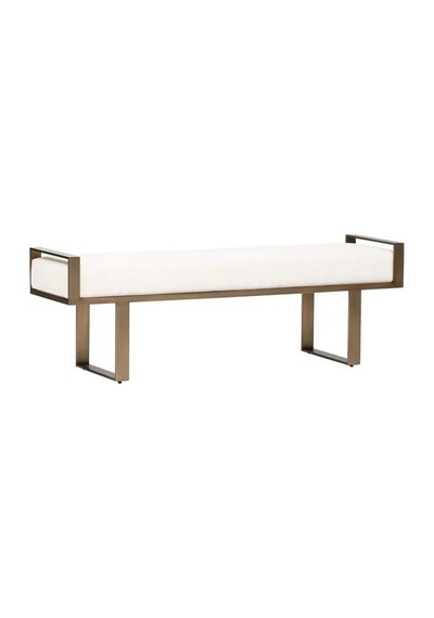 Bello Özel Tasarım, Kolçaklı, Metal Ayaklı, Dekoratif Puf Bench 50x100 Cm Beyaz