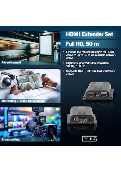 Dıgıtus Ds-55100-1 Hdmı Extender Uzatıcı Seti, Cat 6/6a/7 İle 50 Metre, Full Hd