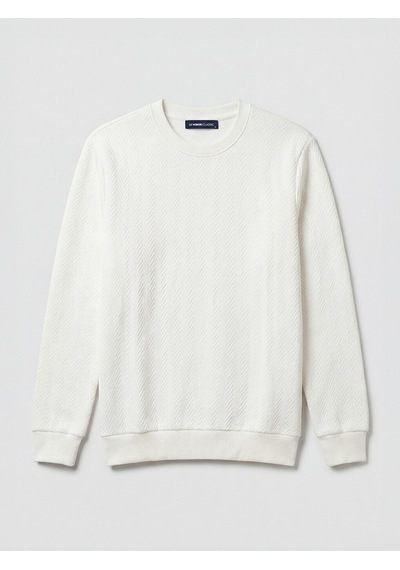 Lcwaıkıkı Classic Beyaz Bisiklet Yaka Desenli Erkek Sweatshirt