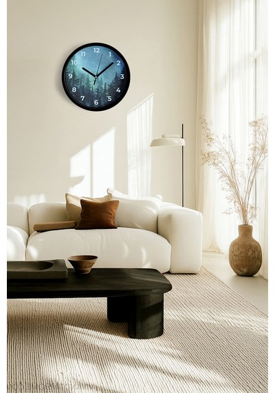 Soyut Gece Görüşü Modern Duvar Saati - 30cm - Önü Camlı Siyah Kasa - Sessiz Mekanizma-jh0840 Siyah