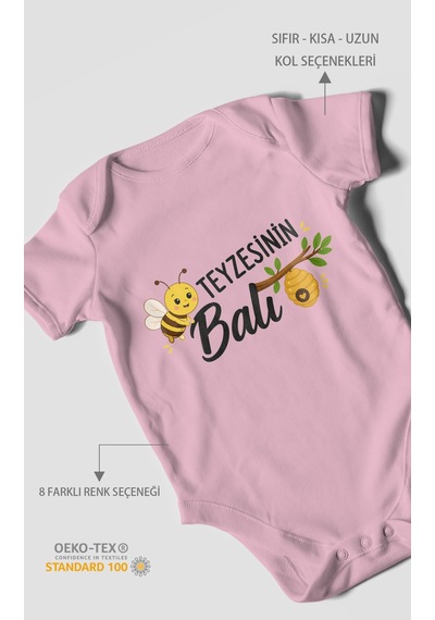 Morivokids Teyzesinin Balı Kısa Kollu Bebek Body %100 Pamuk Zbn225-kk Koyu Pembe