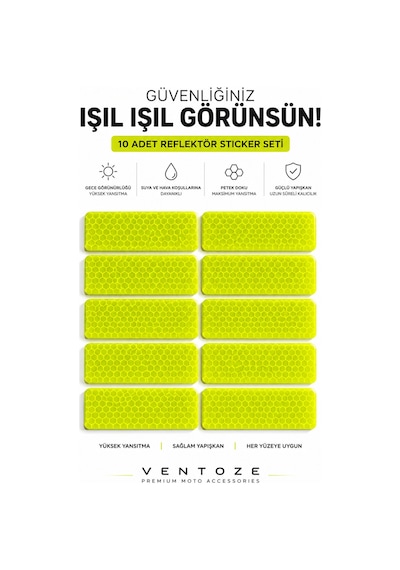 Reflektör Sticker Seti Gece Parlayan Uyarıcı Güvenlik Bandı 10 Adet