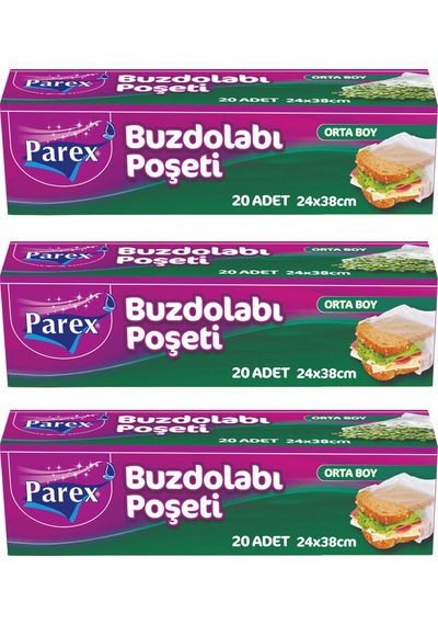 20'li Buzdolabı Poşeti Orta Boy 24 X 38 Cm Üçlü Paket