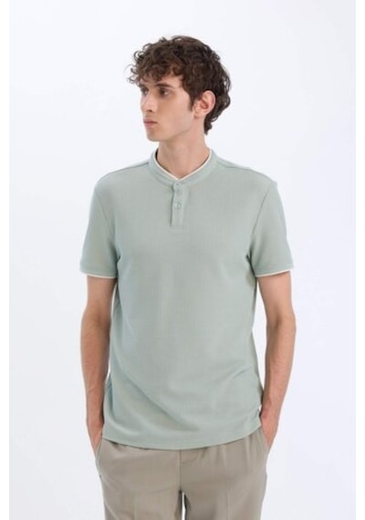 Defacto Slim Fit Dar Kesim Dik Yaka Dokulu Kısa Kollu Waffle Polo Tişört Z4262az25smgn50 Yeşil