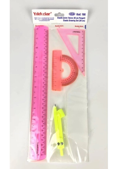 Elastik Çizim Takımı 30 Cm Pergelli Çok Renkli