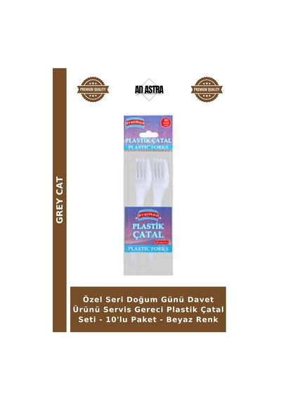 Özel Seri Doğum Günü Davet Ürünü Servis Gereci Plastik Çatal Seti - 10'lu Paket - Beyaz Renk