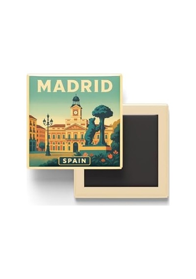 Madrid İspanya - Puerta Del Sol Güneş Kapısı - Baskılı Buzdolap Magneti Kare 9x9 Cm