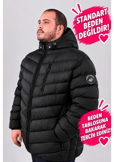 Büyük Beden Erkek 7xl-10xl Kapüşonlu Elyaf Dolgulu Astarlı Fermuarlı Kapitone Şişme Mont Annex Siyah Büyük Beden Erkek 7xl-10xl Kapüşonlu Elyaf Dolgulu Astarlı Fermuarlı Kapitone Şişme Mont Annex Siyah